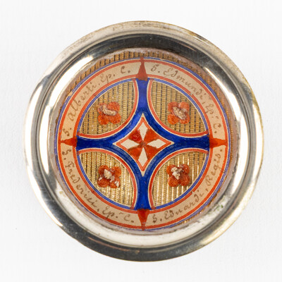 Multi Reliquary Ex Ossibus Relics : St. Albert, St. Edmund, St. Frederic, St. King Eduard. With Original Document   en Brass / Glass / Wax Seal, Gent - Belgium  19 th century ( Anno 1869 )