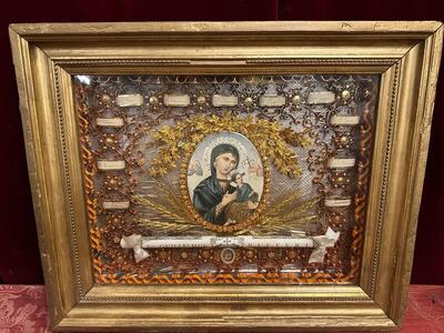 Multi Reliquary / Monastery - Work. Silver Reliquary First Class / St. Candida Originally Sealed And With Original Documentation. en Wooden Frame / Gilt / Glass / Gold Leaf Papier - Rolle., France 19 th century ( Anno 1891 )