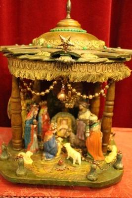 Nativity Scene en fully hand-carved wood / polychrome , Northern - Italy 19th century