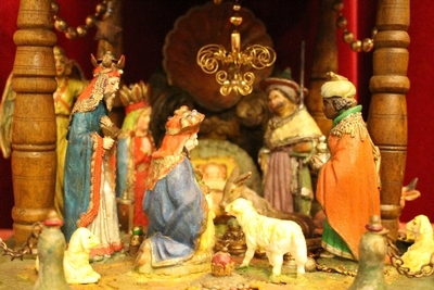 Nativity Scene en fully hand-carved wood / polychrome , Northern - Italy 19th century