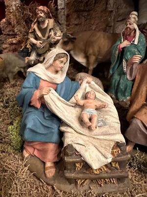 Nativity Set Signed : M. Muns en Terra - Cotta Polychrome, 19 th century