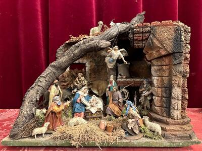 Nativity Set Signed : M. Muns en Terra - Cotta Polychrome, 19 th century