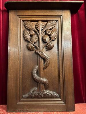 Relief -  Panel Aesculapian - Adam & Eve Symbol  style Neo Classicistic en Fully Hand - Carved Oak wood, Belgium  19 th century