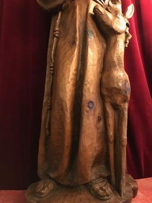 Statue St. Francis / St. Franciscus Of Assisi / Fully Hand-Carved Wood. Signed : Franz Bernardi  style Neo - Gothic - Style en hand-carved wood , Italy Anno 1883