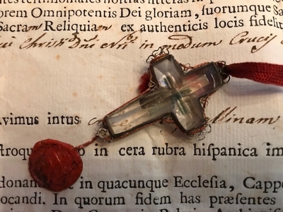 1  Originally Sealed Relic Ex Ligno S. Crucis Dnjc Rock - Crystal Cross In Silver Frame With Original Document