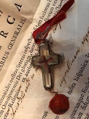 1  Originally Sealed Relic Ex Ligno S. Crucis Dnjc Rock - Crystal Cross In Silver Frame With Original Document