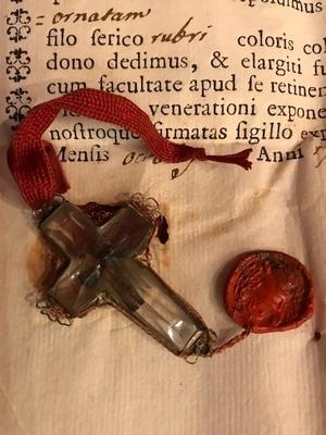 1  Originally Sealed Relic Ex Ligno S. Crucis Dnjc Rock - Crystal Cross In Silver Frame With Original Document
