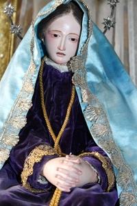Our Lady Of Sorrow en hand-carved wood / dressed, Spain 19th century