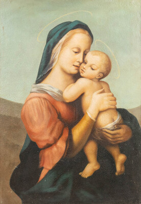 Painting After : Rafael, 'Tempi Madonna'  en Painted on Linen, 19 th century