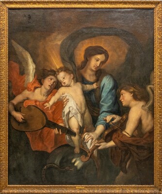 Painting: Mary With Child Copy After An Original By Anthony Van Dyck (1599-1641) In The Yale University Art Gallery en Oil on Canvas / Wooden Frame, 18 th century