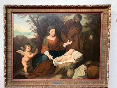 Painting Nativity  Signed: Murillo en Painted On Canvas / Linen,