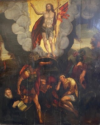 Painting Risen Christ Signed : Thomas Tholle.  en Oil on Panel, Formerly: William Halewijn Museum, Castle Genhoes - Netherlands 17 th century