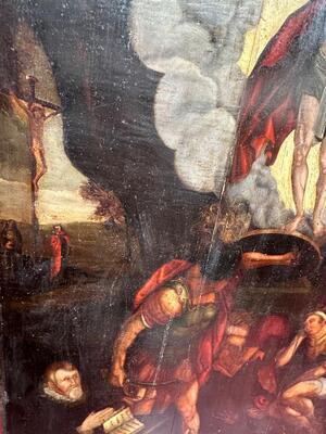 Painting Risen Christ Signed : Thomas Tholle.  en Oil on Panel, Formerly: William Halewijn Museum, Castle Genhoes - Netherlands 17 th century