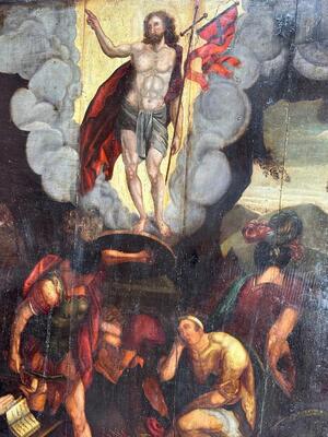 Painting Risen Christ Signed : Thomas Tholle.  en Oil on Panel, Formerly: William Halewijn Museum, Castle Genhoes - Netherlands 17 th century