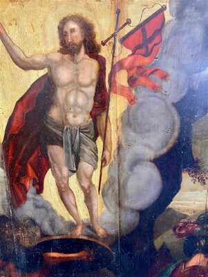 Painting Risen Christ Signed : Thomas Tholle.  en Oil on Panel, Formerly: William Halewijn Museum, Castle Genhoes - Netherlands 17 th century