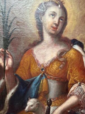 Painting St. Agnes en Oil on Canvas / Wooden Frame, Germany 18 th century