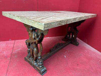 Rare Table en Wood / Inlay Top : petrified wood, 19 th century