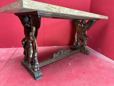 Rare Table en Wood / Inlay Top : petrified wood, 19 th century