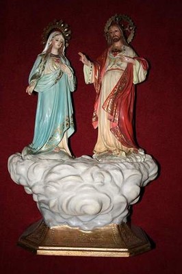 Religious Statue (S)  / Glass Eyes. en wood polychrome, Stamped : Olot Spain 19th century / anno 1870