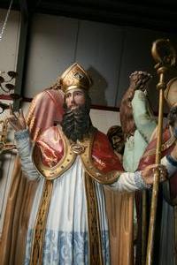 Religious Statue St Eligius en wood polychrome, Belgium 19th century