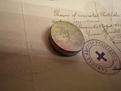 1  Reliquary - First Class Relic Ex Carne St. Vincentius A Paulo With Original Document
