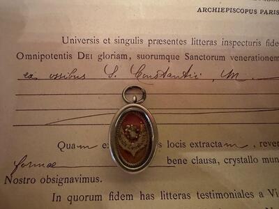 1  Reliquary - First Class Relic Ex Ossibus St. Constansia With Original Document