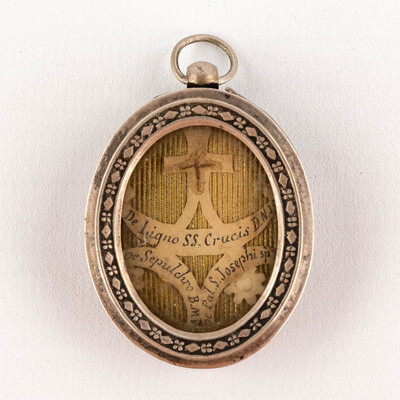 Reliquary - Relic De Ligno Ss Crucis Dnjc, Ex Sepulchro B.M.V, Ex Pallio S. Josephi.  en Silver / Glass / Originally Sealed, Belgium  19 th century