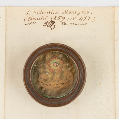 Reliquary - Relic Ex Cranio Sancti Valentini Martyris With Original Document en Brass / Glass / Wax Seal, Belgium  19 th century