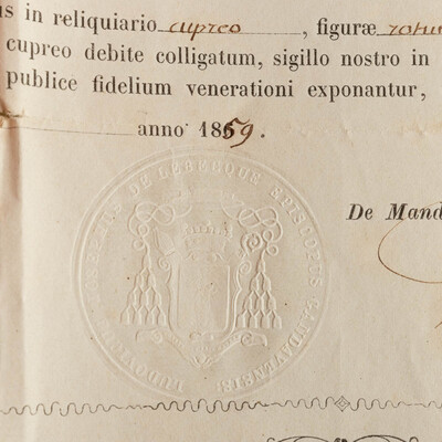 Reliquary - Relic Ex Cranio Sancti Valentini Martyris With Original Document en Brass / Glass / Wax Seal, Belgium  19 th century