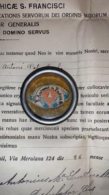 Reliquary - Relic Ex Habitu St. Antonius Padua With Document Roma - Italy 20th century (Anno 1926)
