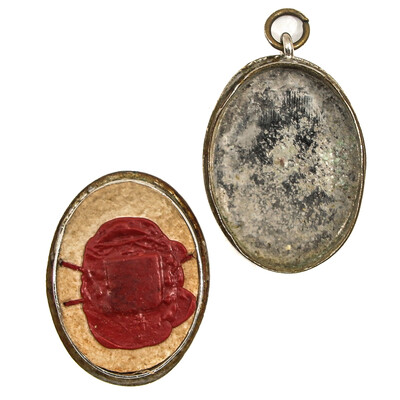 Reliquary - Relic Ex Ossibus Catharina Van Sienna With Original Document en Brass / Glass / Wax Seal, Belgium  19 th century