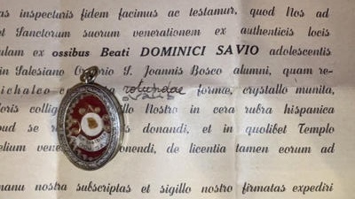 Reliquary - Relic Ex Ossibus Dom Savio en Brass / Glass / Wax Seal, Belgium  19 th century
