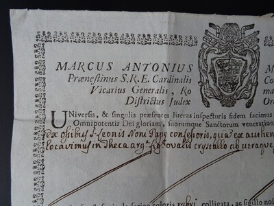 Reliquary - Relic Ex Ossibus Of St. Leo Ix Pope Original Document en Brass / Glass / Wax Seal, Italy  18 th century ( Anno 1785 )