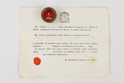 Reliquary - Relic Ex Ossibus S. Joanni M. With Original Document en Brass / Glass / Wax Seal, Belgium  19 th century