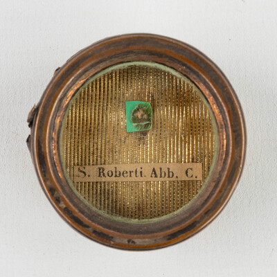 Reliquary - Relic Ex Ossibus S. Roberti Ab. Conf.  With Original Document en Brass / Glass / Wax Seal, Belgium  19 th century