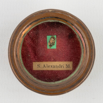Reliquary - Relic Ex Ossibus Sancti Alexandri Martyris With Original Document en Brass / Glass / Wax Seal, Belgium  19 th century