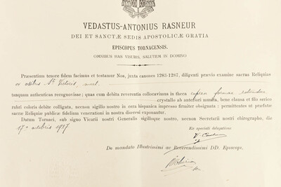 Reliquary - Relic Ex Ossibus Sancti Victoris With Original Document en Brass / Glass / Wax Seal, Belgium  19 th century