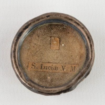 Reliquary - Relic Ex Ossibus Sancto Luciae V. M. With Original Document en Brass / Glass / Wax Seal, Belgium  19 th century