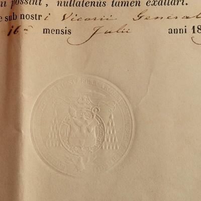 Reliquary - Relic Ex Ossibus St. Barbara With Original Document en Brass / Glass / Wax Seal, Belgium  19 th century