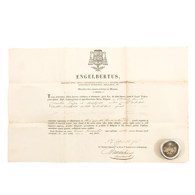 Reliquary - Relic Ex Ossibus St. Cornelius With Original Document en Brass / Glass / Wax Seal, 19 th century