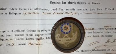 Reliquary - Relic Ex Ossibus St. Eusebius With Original Document en Brass / Glass / Wax Seal, Gent - Belgium 19 th century ( Anno 1859 )