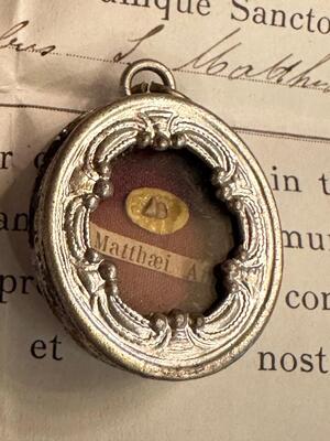 1  Reliquary - Relic Ex Ossibus St. Mattheus Apostle With Original Document