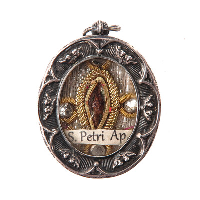 Reliquary - Relic Ex Ossibus St. Peter Apostle en Silver / Glass / Originally Sealed, 18 th century
