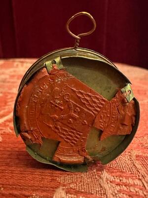 Reliquary - Relic Ex Ossibus St. Sophia en Brass / Glass / Wax Seal, Belgium  19 th century ( Anno 1855 )