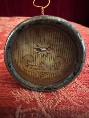 Reliquary - Relic Ex Ossibus St. Sophia en Brass / Glass / Wax Seal, Belgium  19 th century ( Anno 1855 )