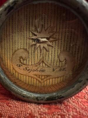 Reliquary - Relic Ex Ossibus St. Sophia en Brass / Glass / Wax Seal, Belgium  19 th century ( Anno 1855 )
