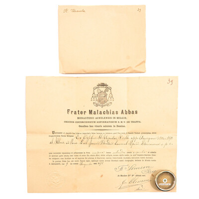 Reliquary - Relic Ex Ossibus St Ursula With Original Document en Brass / Glass / Wax Seal, 19 th century