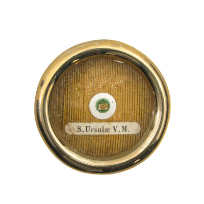 Reliquary - Relic Ex Ossibus St Ursula With Original Document en Brass / Glass / Wax Seal, 19 th century