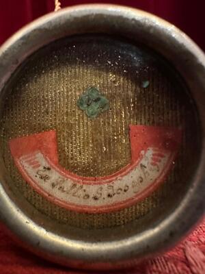 Reliquary - Relic Ex Pallio St. Joseph en Brass / Glass / Wax Seal, Belgium  19 th century ( Anno 1855 )