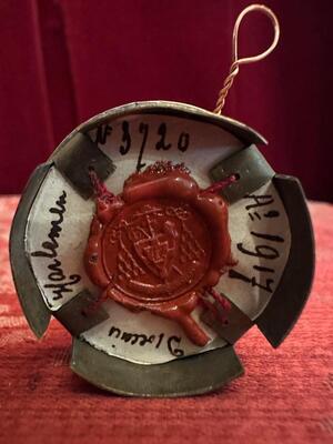 Reliquary - Relic Ex Pallio St. Joseph en Brass / Glass / Wax Seal, Belgium  19 th century ( Anno 1855 )